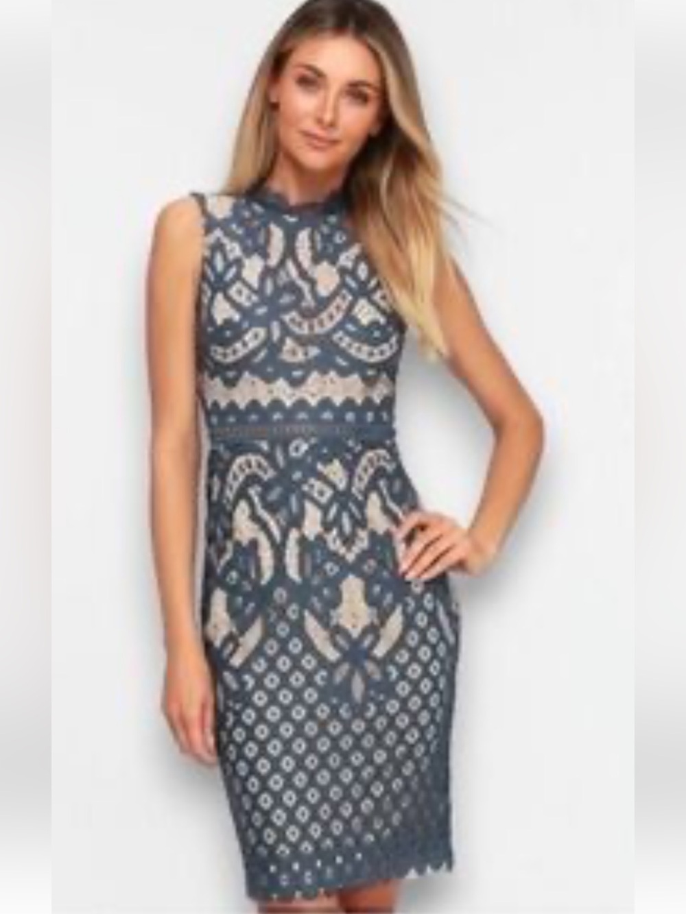 NWT Blue Lace Sleeveless Dress with Nude Lining